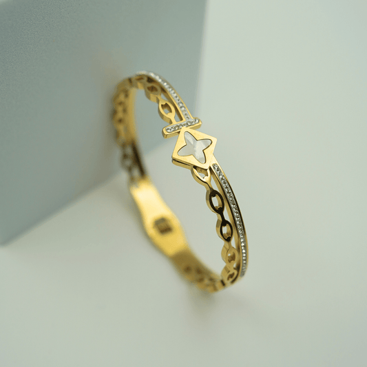 Luxury 18K Gold - Plated Anti - Tarnish Bangle with Butterfly Motif and Crystal Accent RGB351 - The Soul Jewellery