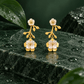 Gold-Tone Stainless Steel Pearlescent Floral Drop Earrings for Women | Elegant Flower & Leaf Dangle Earrings - Soul Jewellery