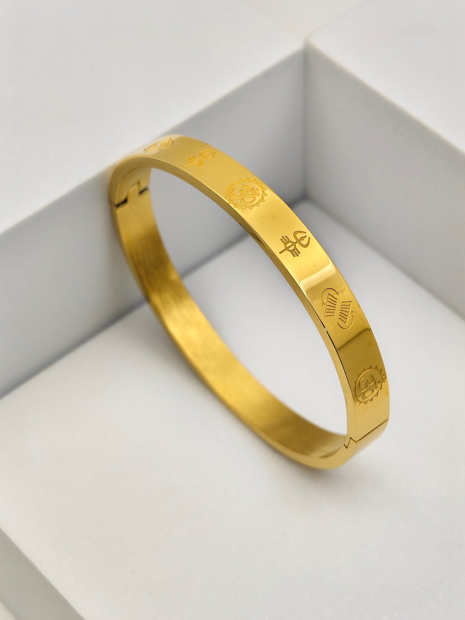 Gold Plated Om Bracelet | Anti - Tarnish Stainless Steel Spiritual Bangle for Men| Wealth & Protection - The Soul Jewellery