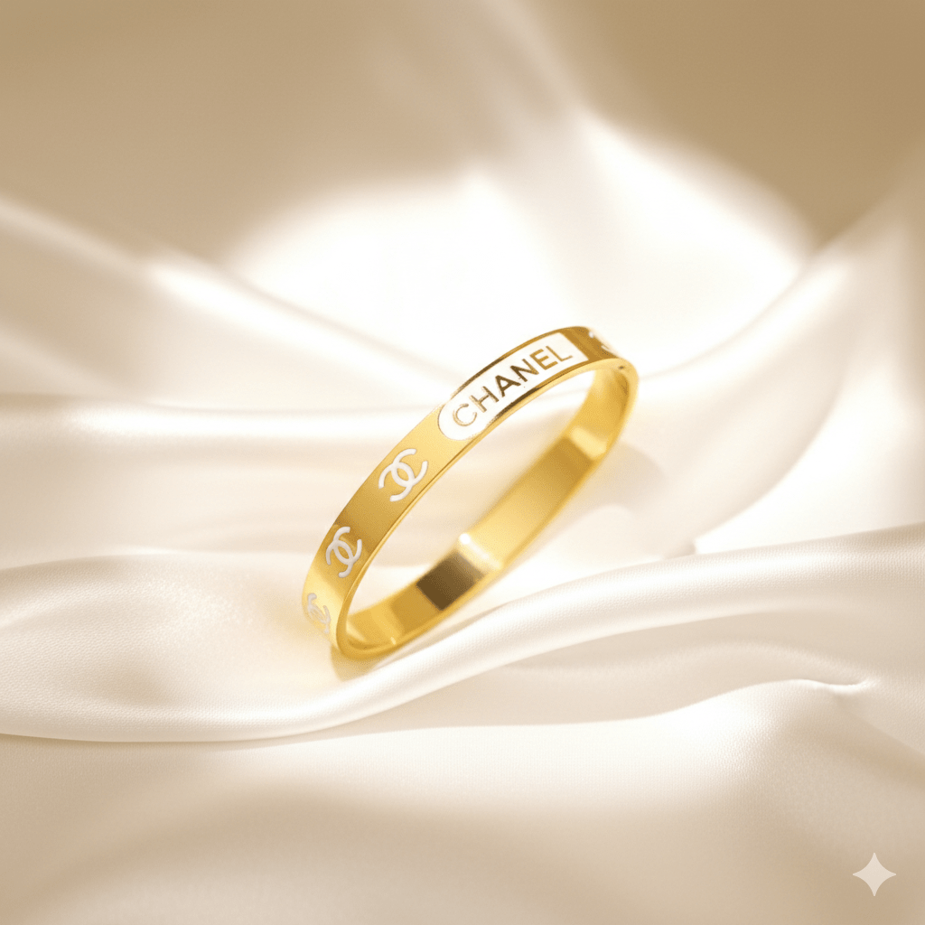 Demi-Fine Chanel-Inspired Enamel Logo Bracelet | Gold-Plated Daily Wear Kada for Men & Women - The Soul Jewellery