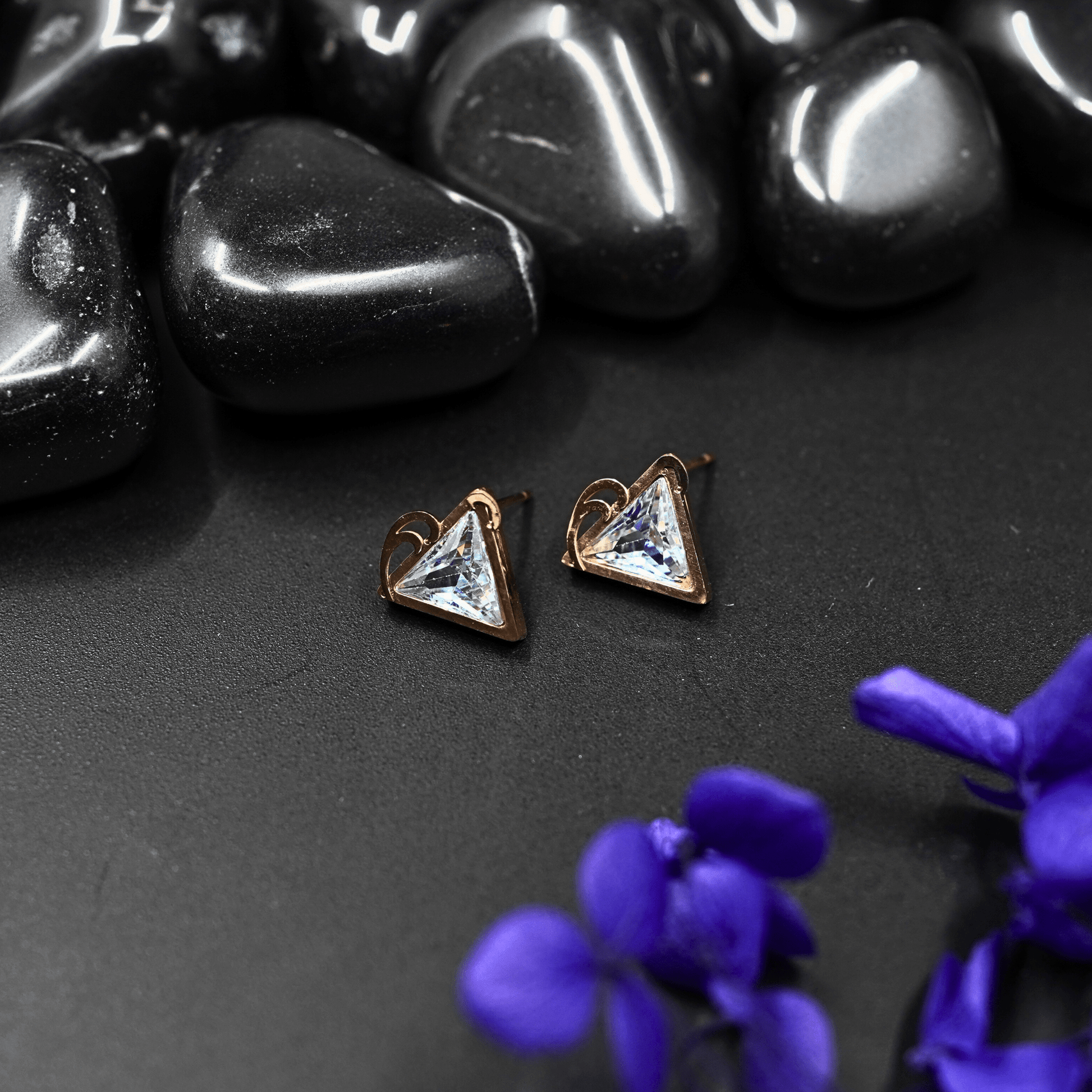 Rose Gold Geometric Demi Fine Necklace & Earring Set | AntiTarnish Triangle Stone Pendant for Women - The Soul Jewellery