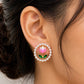 Pink Tulip Pearl Stud Earrings for Women – Gold-Tone Floral Earrings with Green Leaf Detail - Soul Jewellery