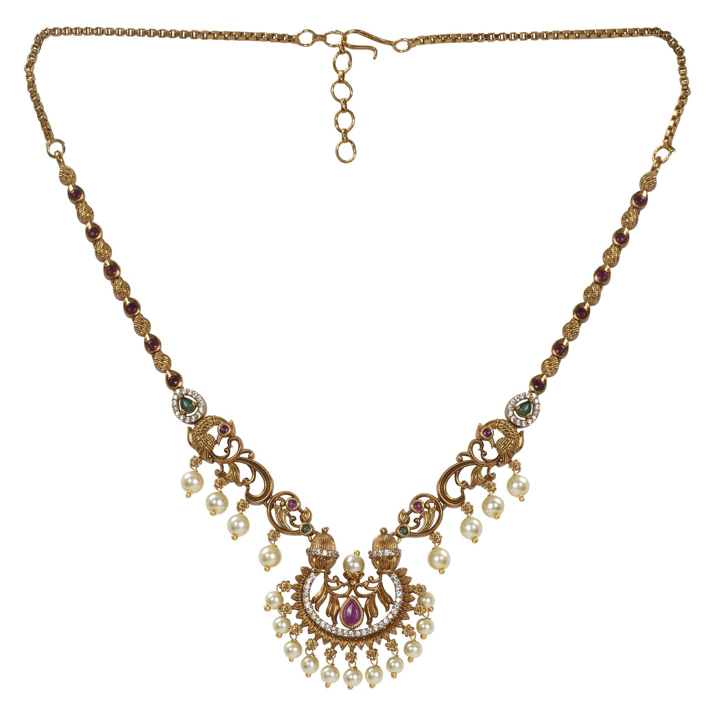 Ayanika Antique Gold - Plated Short Necklace & Jhumka Earring Set - The Soul Jewellery