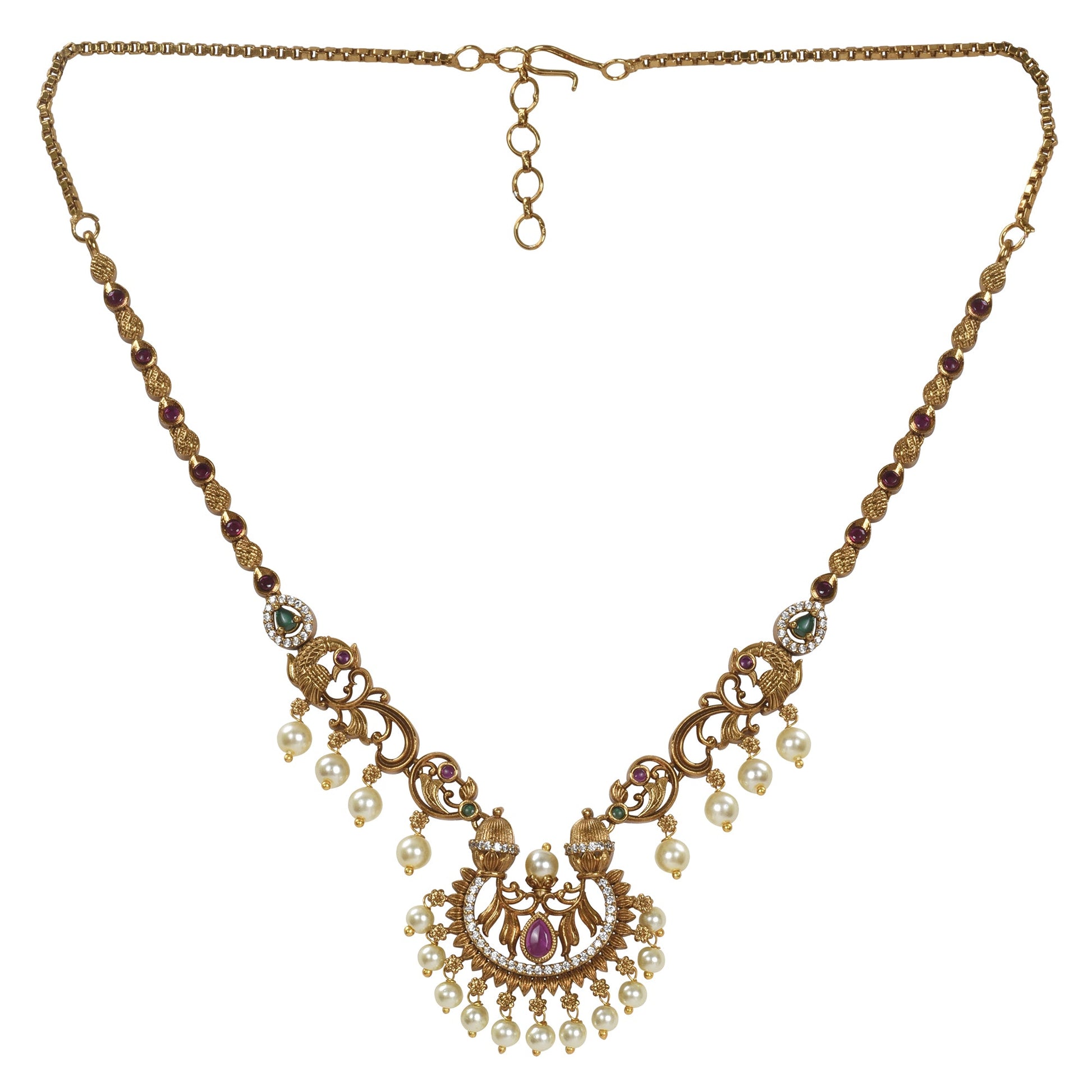 Ayanika Antique Gold - Plated Short Necklace & Jhumka Earring Set - The Soul Jewellery