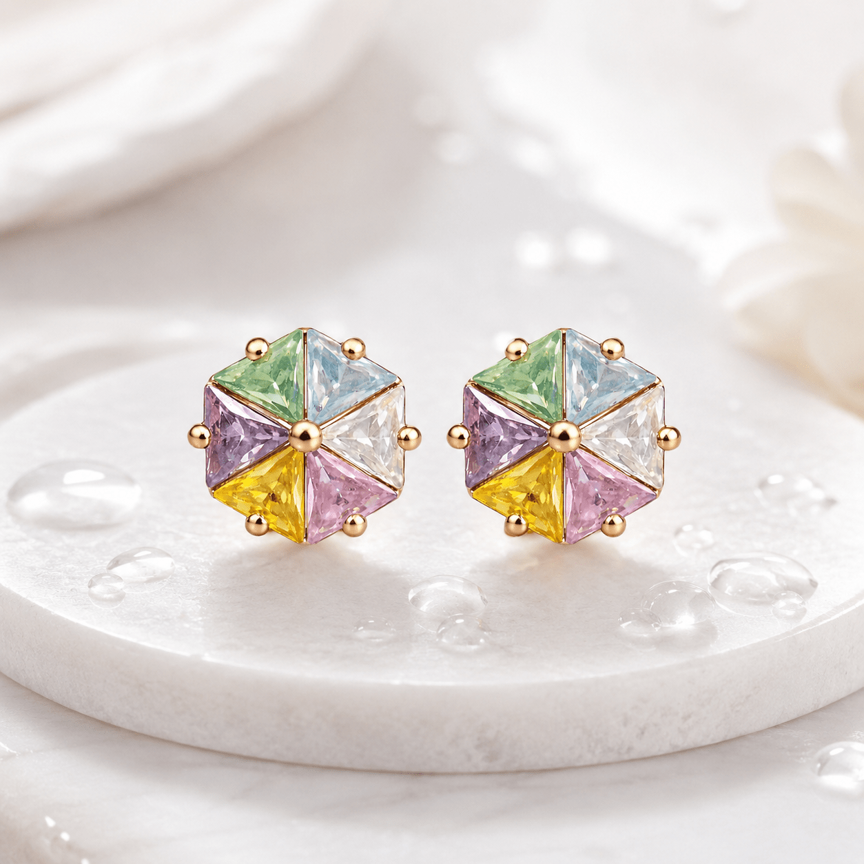 Multicolor Crystal Geometric Stud Earrings for Women | Gold-Tone Rainbow Gemstone Earrings - Soul Jewellery
