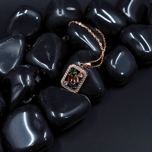 Gleaming Elegance: 18K Rose Gold Chain Pendant Necklace with Multi - Stone Studded Charm ATCP104 - The Soul Jewellery