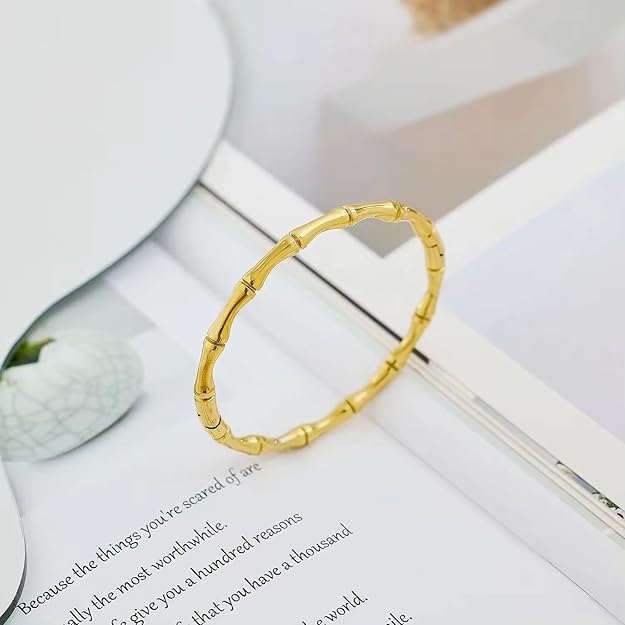 Gold Plated Bamboo Bracelet for Women | Anti-Tarnish Demi Fine Bangle | Minimal Statement Jewellery - The Soul Jewellery