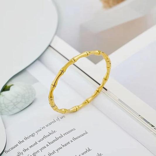 Gold Plated Bamboo Bracelet for Women | Anti-Tarnish Demi Fine Bangle | Minimal Statement Jewellery - The Soul Jewellery