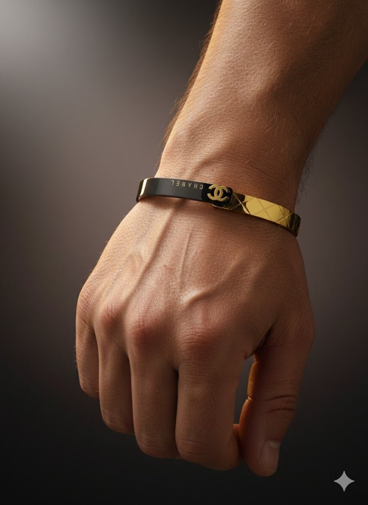 Chic Black- Gold Anti-Tarnish Bangle with Chanel-Inspired and Dual-Tone Finish for Men & Women - The Soul Jewellery