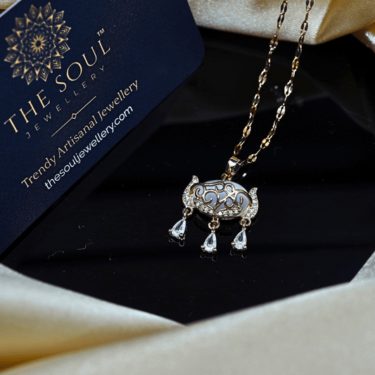 Enchanting Elegance: 18K Gold - Plated White Stone Necklace with CZ - Studded Pendant ATCP102 - The Soul Jewellery
