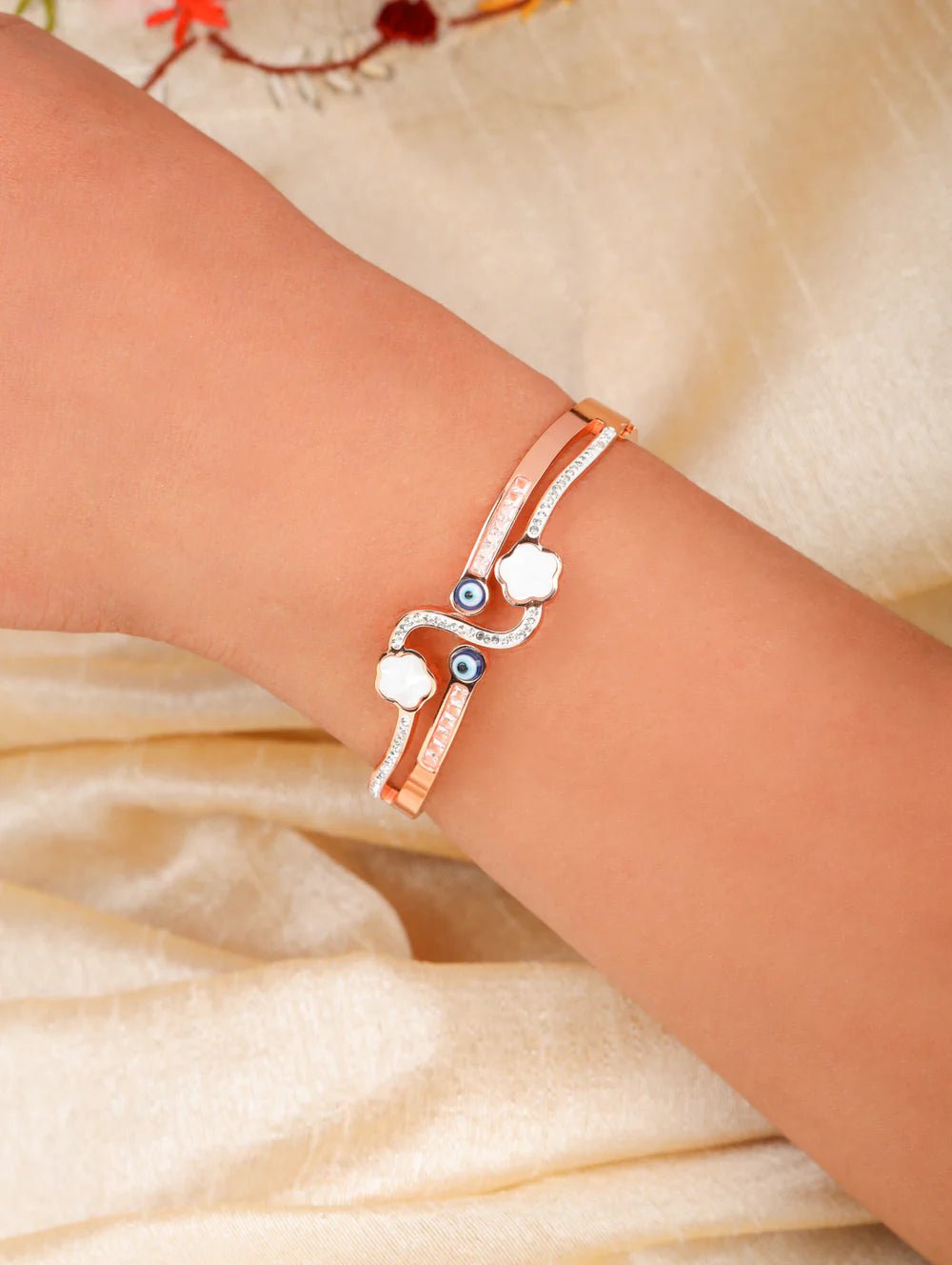Demi - Fine Rose Gold Evil Eye Bracelet with MOP| Anti - Tarnish Stainless Steel Kada for Women - The Soul Jewellery