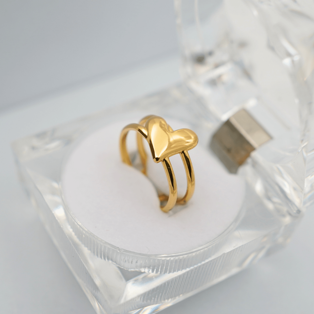 Adjustable Anti - Tarnish 18K Yellow Gold Plated Susana Ring with Heart Design – Elegant and Romantic - The Soul Jewellery