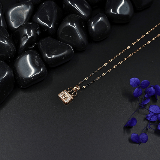 Elegant 18K Rose Gold Plated Anti - Tarnish Square Pendant Necklace with Cubic Zirconia ATCP117 - The Soul Jewellery