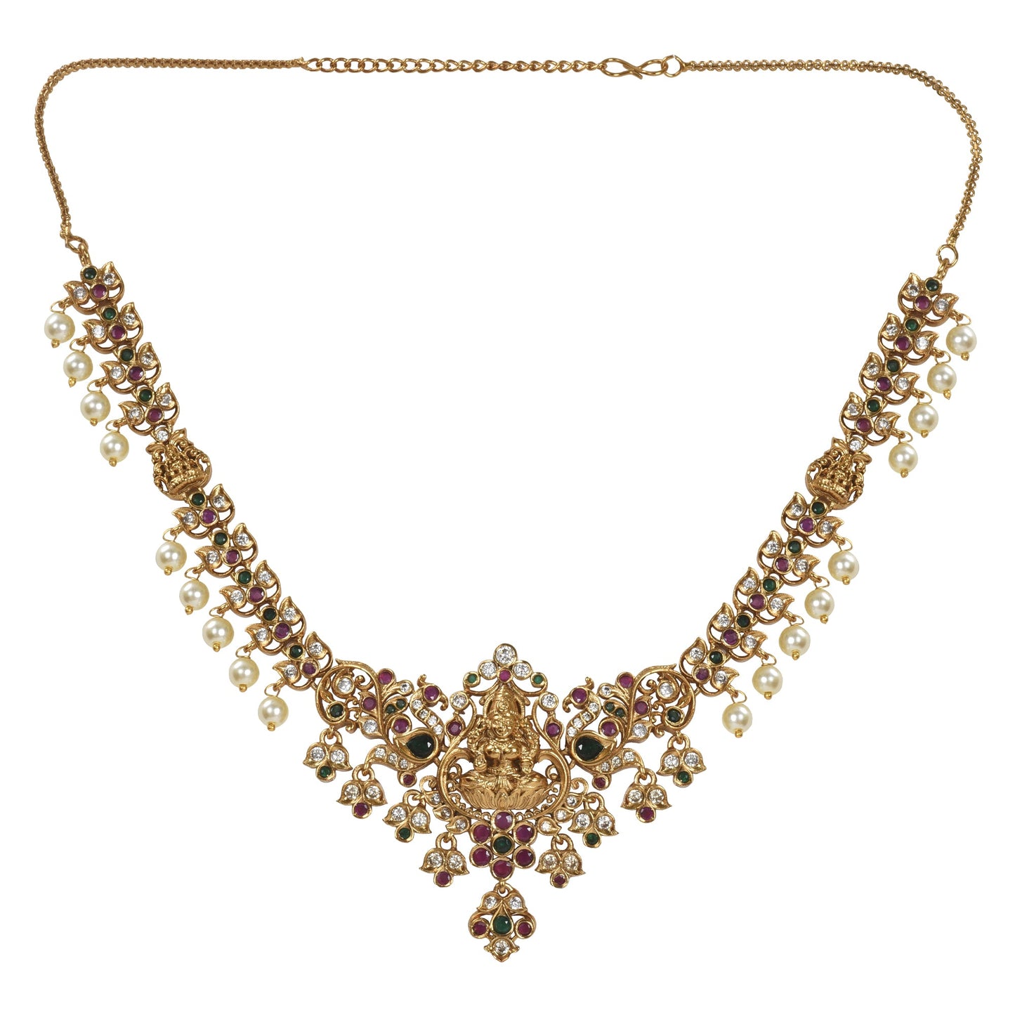 Deepti Antique Gold - Plated Short Necklace & Earring Set with Laxmi Devi motif - The Soul Jewellery