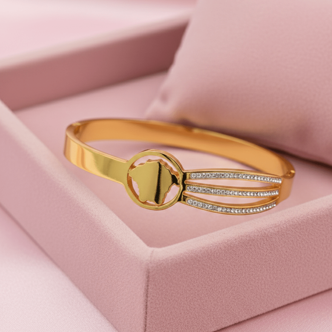 Trinity 27™ Gold Bracelet – Versace Inspired Triple Line CZ Studded Kada for Women | 18K Gold Plated Anti - Tarnish Stainless Steel Designer Bangle - The Soul Jewellery