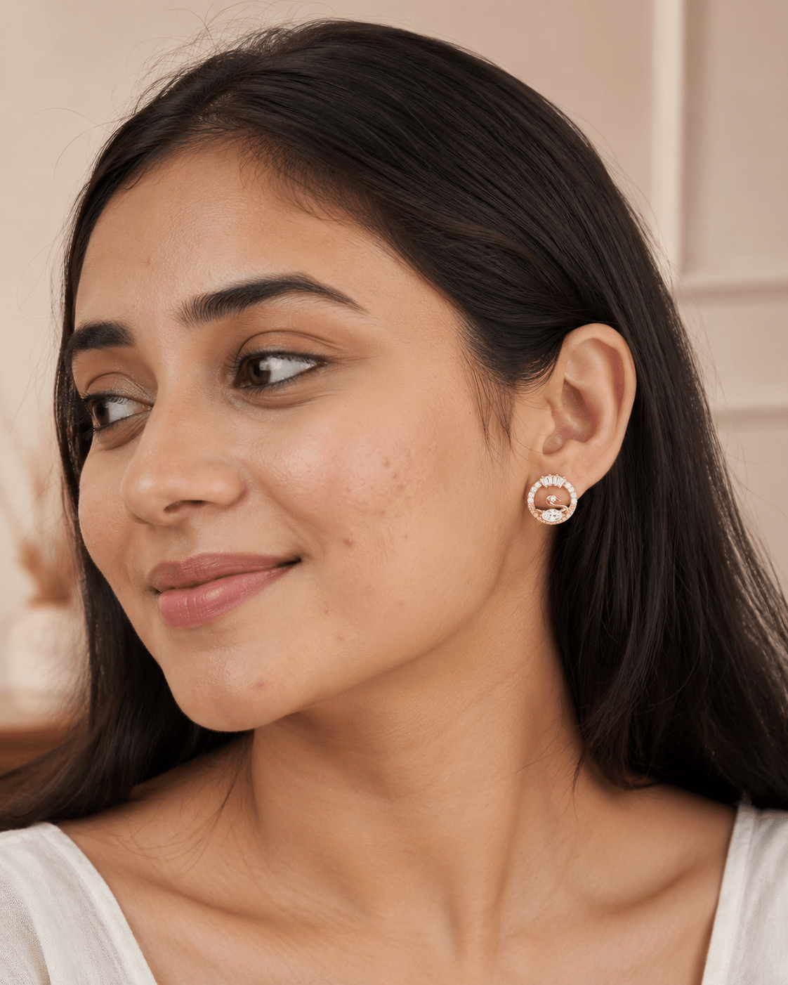 Rose Gold Swan Crystal Stud Earrings for Women – Sparkling Circular Demi Fine Earrings - Soul Jewellery
