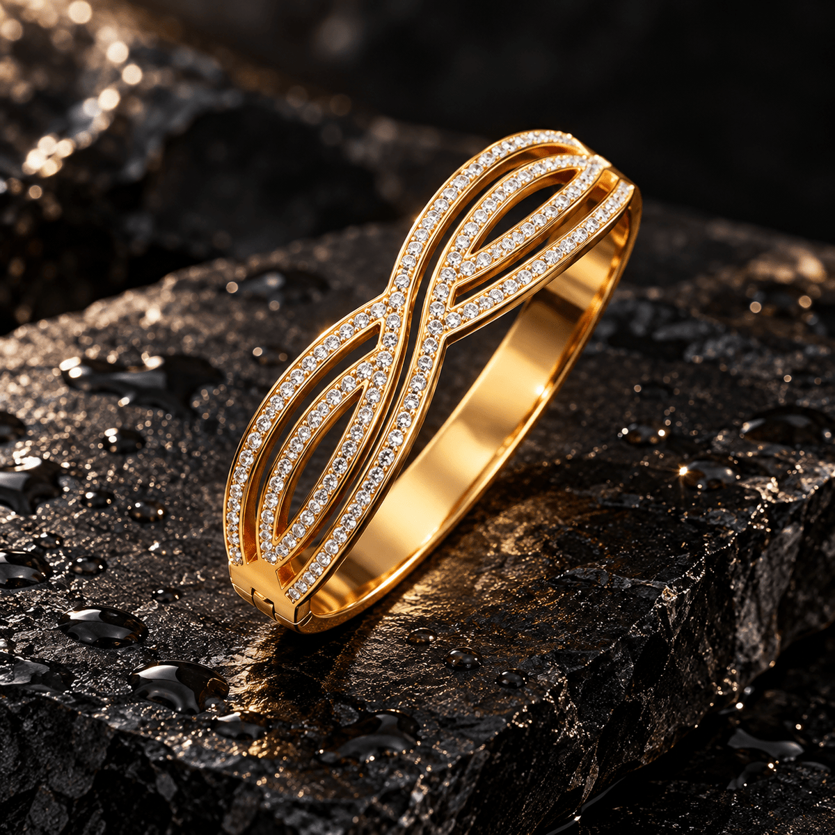 Gold-Tone Crystal Infinity Openable Bangle Bracelet for Women – Stainless Steel Demi Fine Bracelet - Soul Jewellery