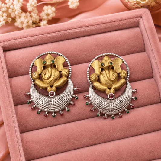 Lord Ganesha Oxidised Statement Earrings for Women – Antique Silver Temple Boho Jewellery - The Soul Jewellery