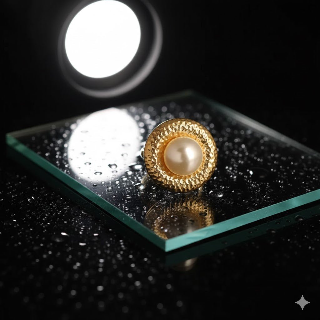 Minimal Pearl Adjustable Ring | Anti - Tarnish Gold Ring with Hammered Design - The Soul Jewellery