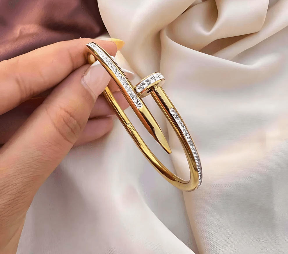 18K Gold Plated Anti - Tarnish Nail Bracelet | Stainless Steel | CZStudded  | Limited Edition Bestseller - The Soul Jewellery