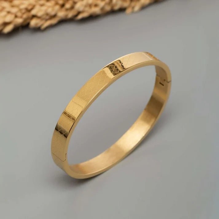 Demi-Fine Crossline Dot Pattern Gold-Plated Bracelet for Men | Ant tarnish Stainless Steel Bangle - The Soul Jewellery