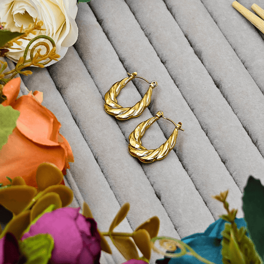 18 K Gold Plated Anti Tarnish Textured U Hoops Earring ATER162 - The Soul Jewellery