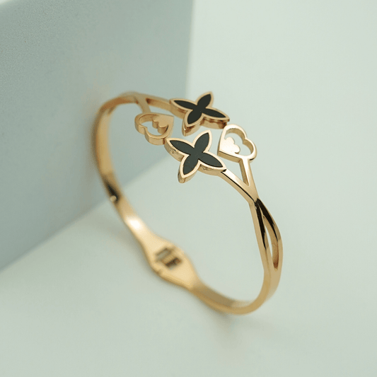 Luxury 18K Rose Gold Plated Anti - Tarnish Designer Bangle for Women – Elegant Butterfly & Heart Cutout Design RGB485 - The Soul Jewellery