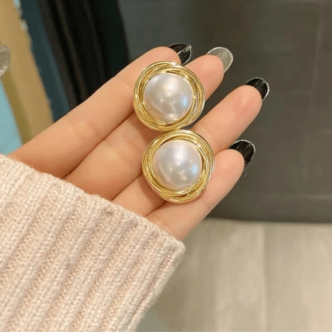 enus Pearl Aura 6™ Demi - Fine Gold Pearl Stud Earrings | 18K Gold Plated Anti - Tarnish Luxury Designer Earrings for Women | Elegant Minimal Party Jewellery - The Soul Jewellery