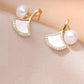 Venus Pearl Bloom 6™ Gold Fan Stud Earrings for Women – Demi - Fine Anti - Tarnish Stainless Steel Mother of Pearl Crystal Designer Earrings - The Soul Jewellery