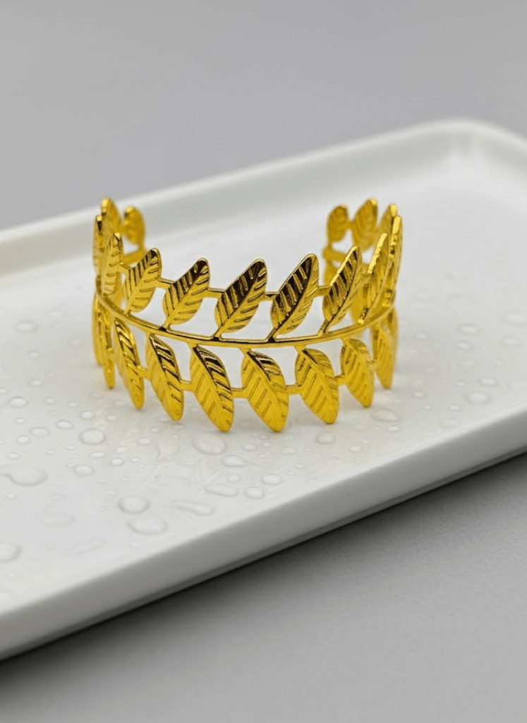 Aurelia 6 Golden Leaf AuraCuff Demi-Fine Anti-Tarnish Exotic Beauty Bracelet for Women - The Soul Jewellery