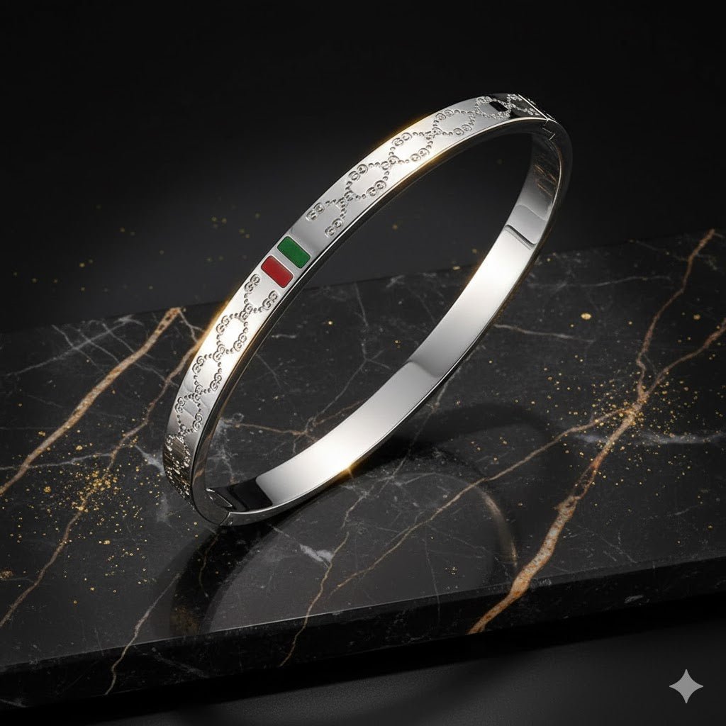 Designer Silver Gucci Style Unisex Bangle – Anti - Tarnish, Elegant Daily Wear Bracelet - The Soul Jewellery