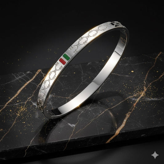 Designer Silver Gucci Style Unisex Bangle – Anti - Tarnish, Elegant Daily Wear Bracelet - The Soul Jewellery