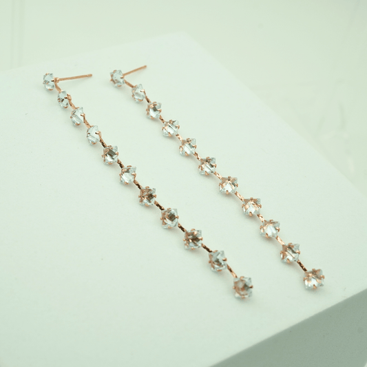 Long Crystal Chain Drop Earrings – 18K Rose Gold Plated, Anti - Tarnish Finish ATER 207 - The Soul Jewellery