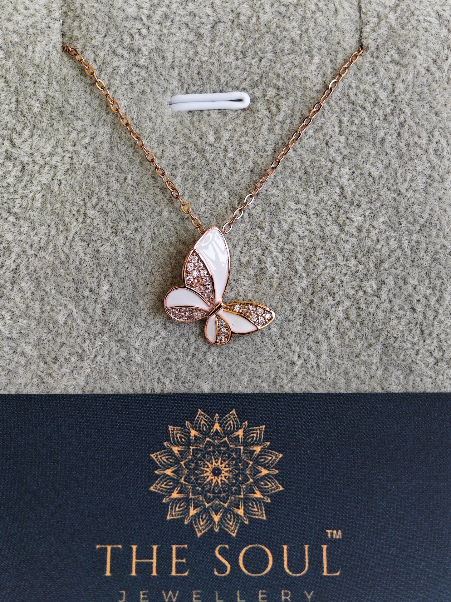 Dazzling Butterfly Anti Tarnish 18 K Rose Gold Plated Pendant Necklace Rose Gold RGCP126 - The Soul Jewellery