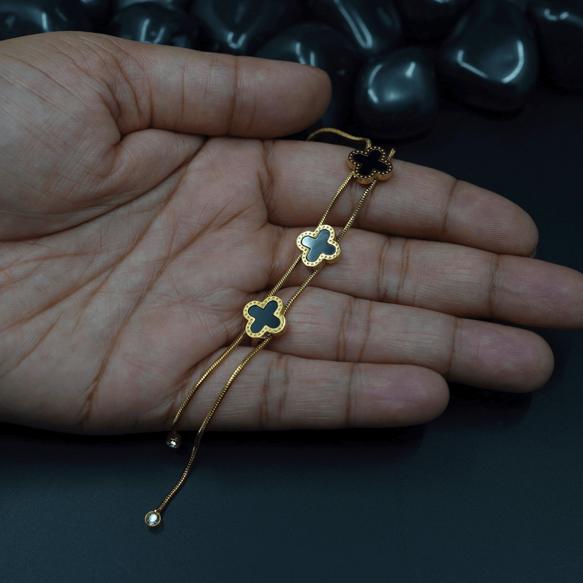 Anti - Tarnish 18K Gold Plated Black Clover Charm Necklace with Elegant Chain ATCP121 - The Soul Jewellery