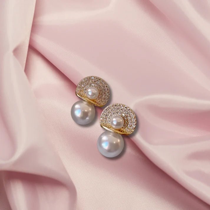 Celeste Pearl Aura 6™ Gold Plated CZ Studded Pearl Drop Demi Fine Earrings for Women - The Soul Jewellery