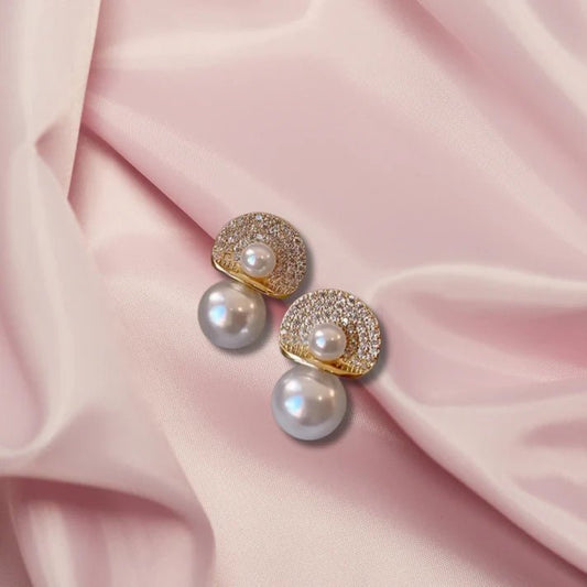 Celeste Pearl Aura 6™ Gold Plated CZ Studded Pearl Drop Demi Fine Earrings for Women - The Soul Jewellery