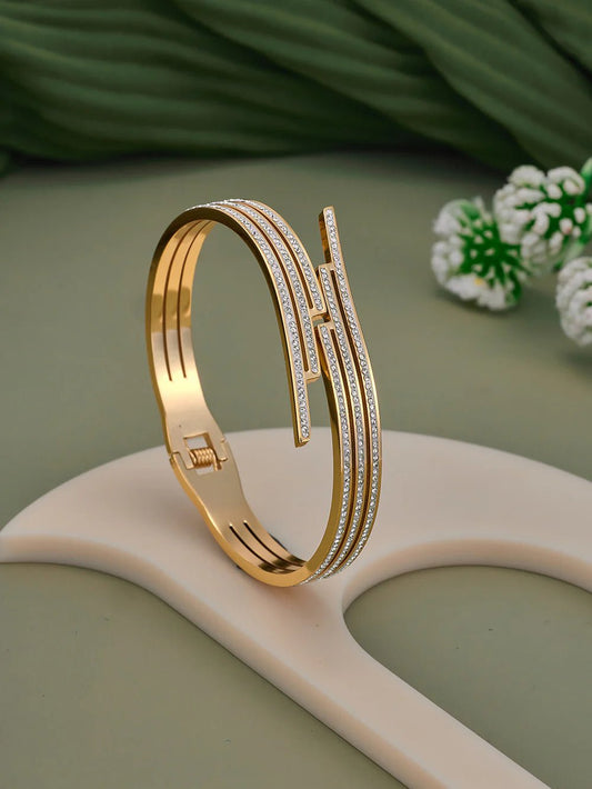 17 Victory Layered Gold Bangle – 18K Plated, Anti - Tarnish Crystal Bar Demi Fine Bracelet for Women - The Soul Jewellery