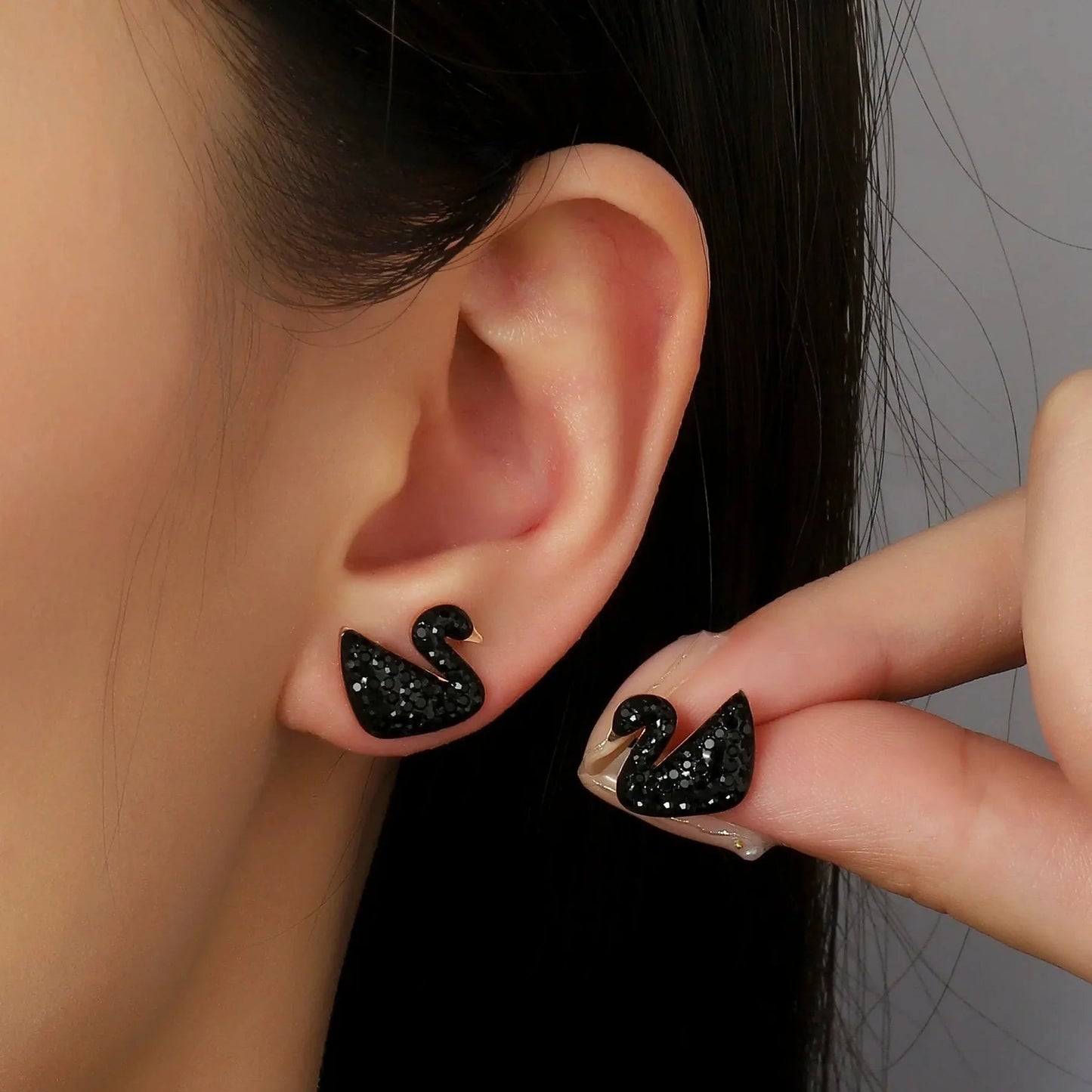 Black Swan Stud Earrings for Women | Shining Crystal Swan Earrings | Anti - Tarnish Party Wear Studs - The Soul Jewellery