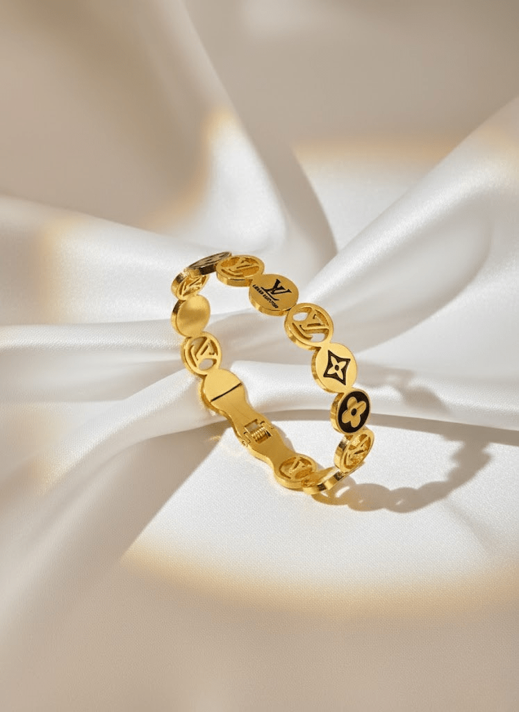 AURÉLIA MONOGRAM AMORE Demi - Fine Gold Bracelet for Men & Women | LV - Inspired Anti - Tarnish Kada - The Soul Jewellery