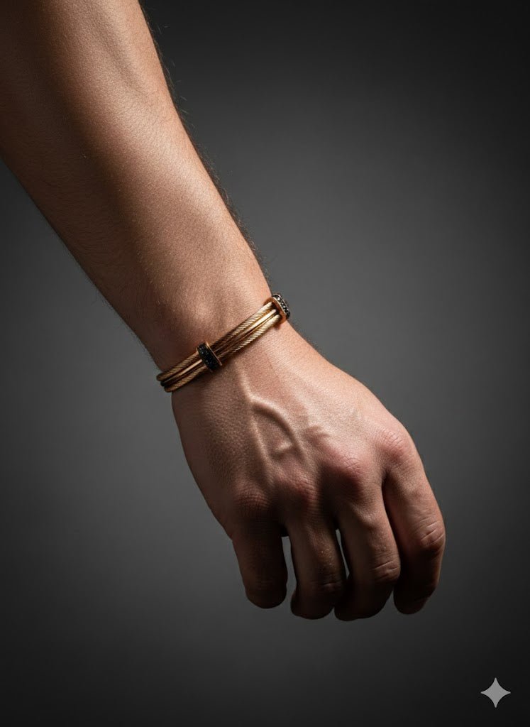 AURÉLIA NOIR ÉLITE Demi - Fine Cable Gold - plated Bracelet for Men & Women - Anti tarnish Kada - The Soul Jewellery