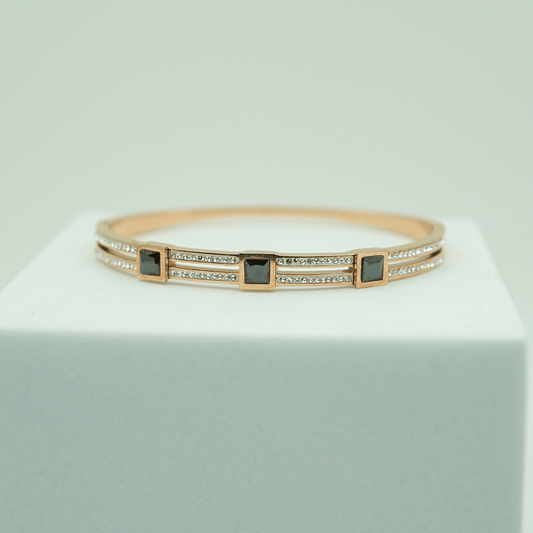 Rose Gold - Plated Geometric Crystal Bangle with Double Row Design RGB363 - The Soul Jewellery