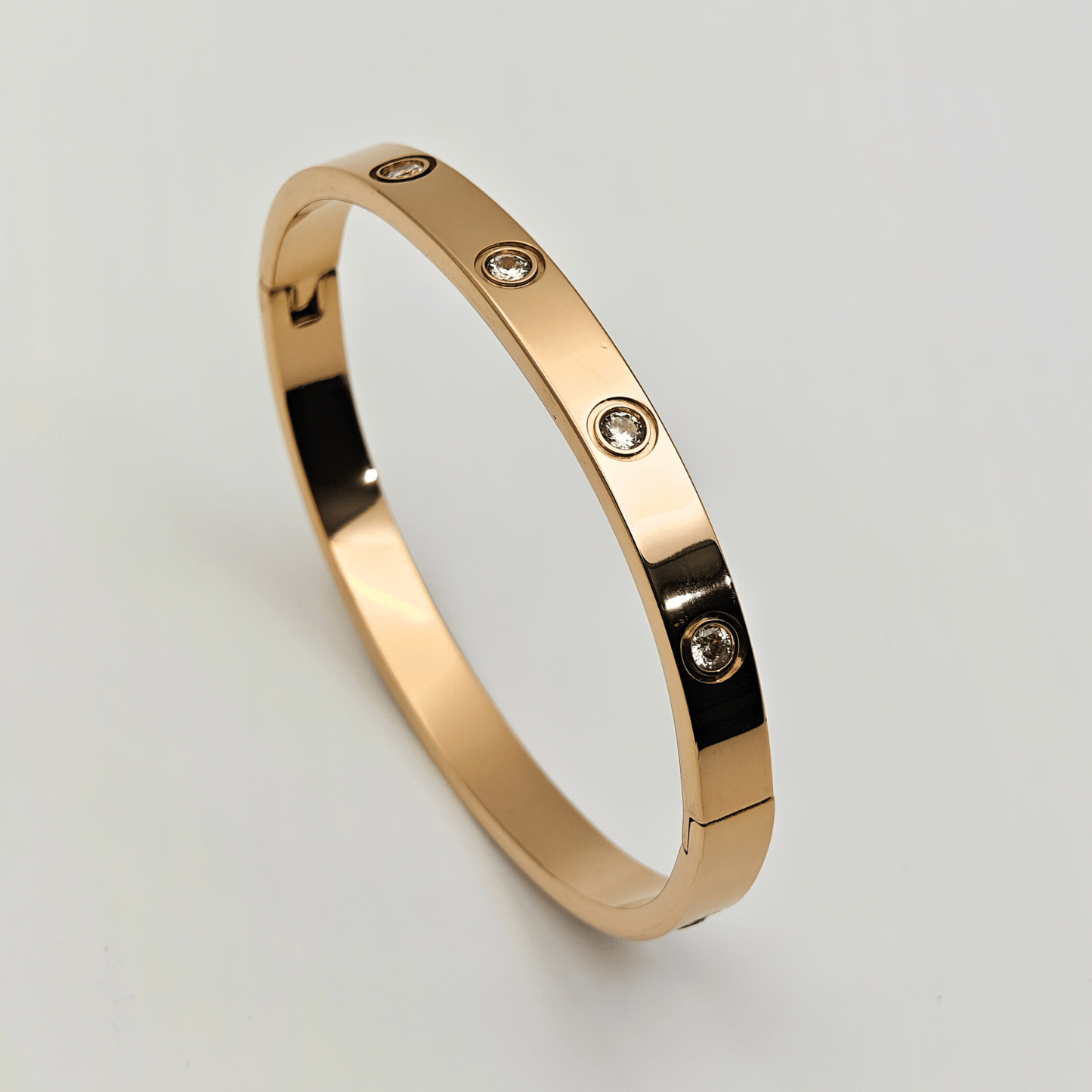 Sleek Elegance: 18K Rose Gold Plated Bangle with Crystal Accents RGB209 - The Soul Jewellery