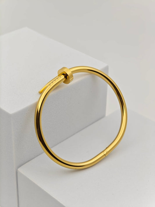 Minimalist 18K Yellow Gold Plated Anti - Tarnish Screw Design Nail Bangle Bracelet - The Soul Jewellery