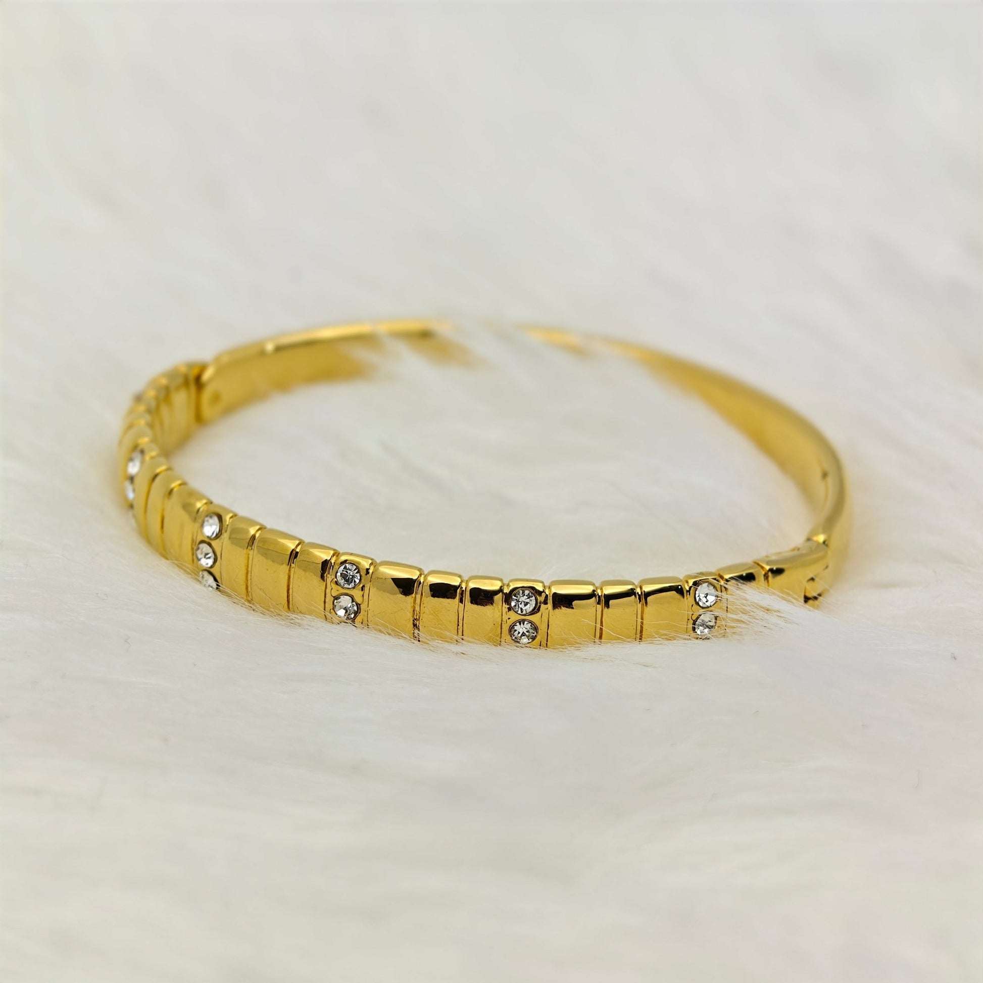 Luxury 22K Gold-Plated Textured CZ Bracelet – Anti-Tarnish Stainless Steel Crystal Bangle for Women - The Soul Jewellery