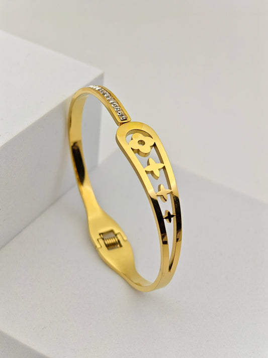 Luxurious 18K Gold Plated Anti - Tarnish Bangle with Cubic Zirconia Accents RGB237 - The Soul Jewellery