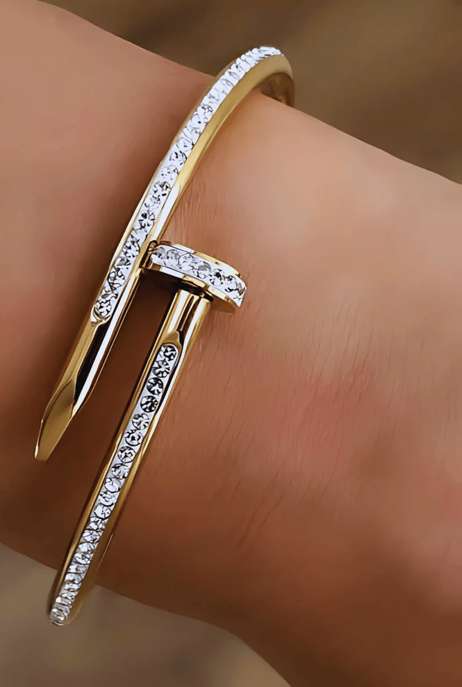 18K Gold Plated Anti - Tarnish Nail Bracelet | Stainless Steel | CZStudded  | Limited Edition Bestseller - The Soul Jewellery