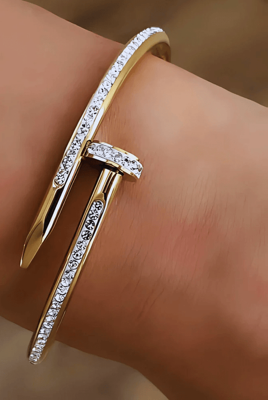18K Gold Plated Anti - Tarnish Nail Bracelet | Stainless Steel | CZStudded  | Limited Edition Bestseller - The Soul Jewellery
