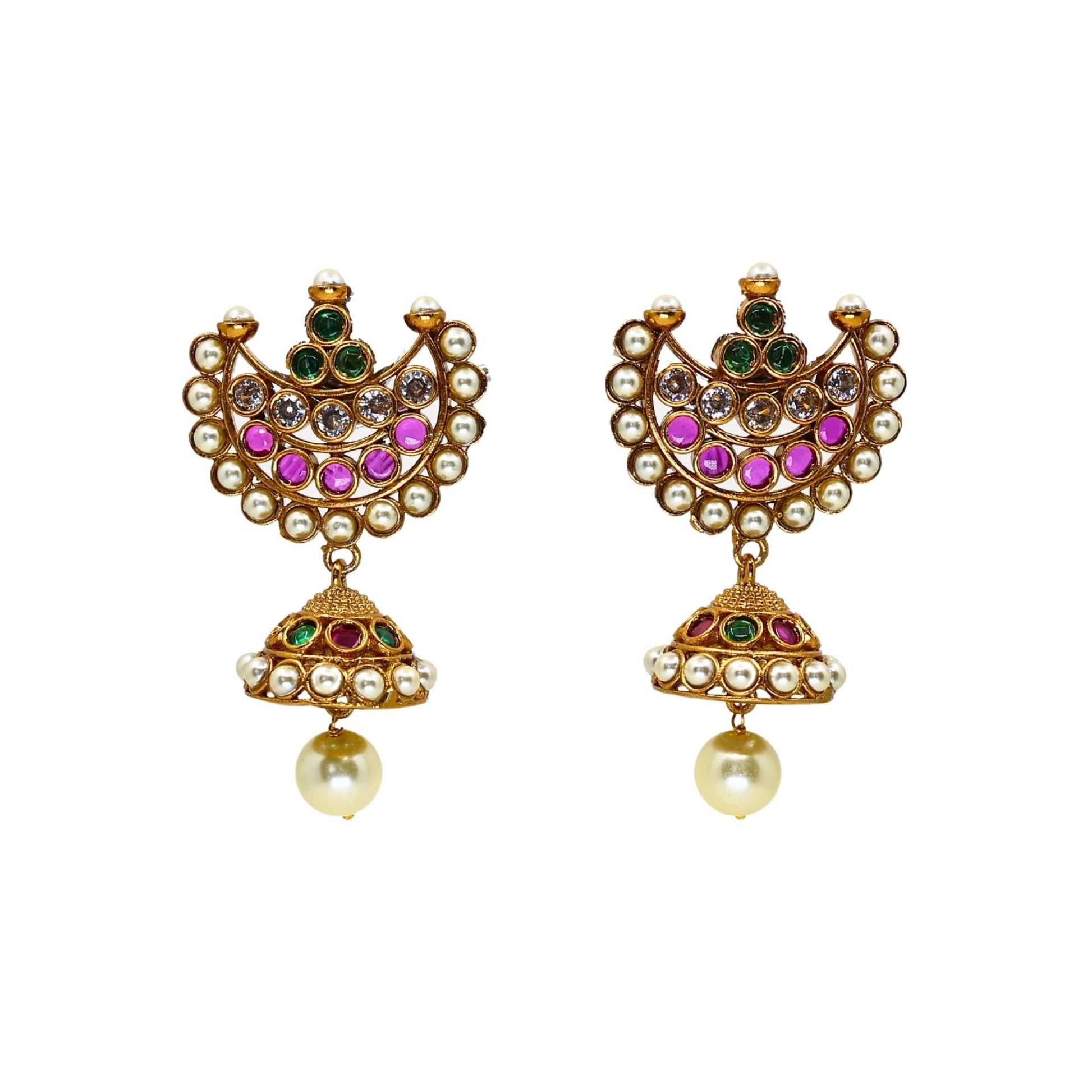Pramila 24K Gold Plated Antique Chandbali Earrings MGEJ102 - The Soul Jewellery