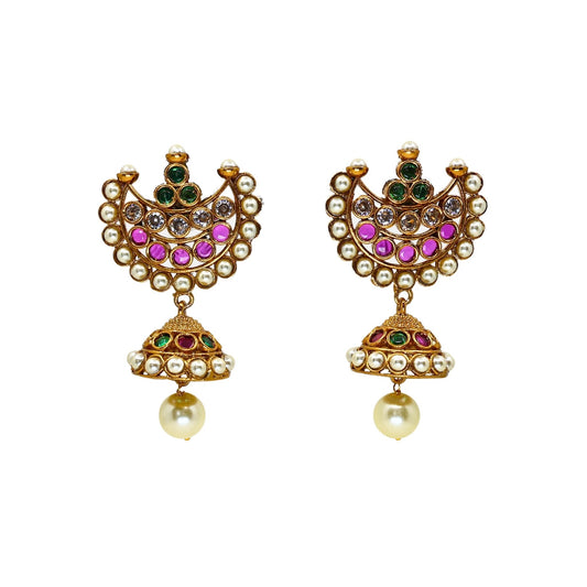 Pramila 24K Gold Plated Antique Chandbali Earrings MGEJ102 - The Soul Jewellery